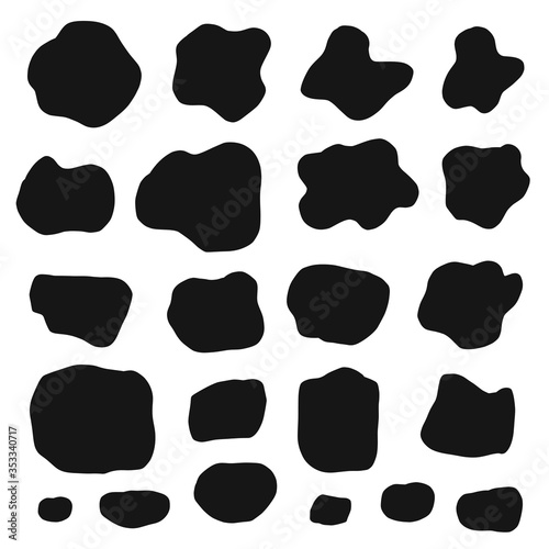 Set of black simply doodle random shapes. Organic blob round fluid form collection