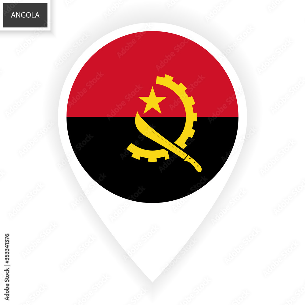 Angola marker icon with shadow on white background. Angola pin icon isolated on white background. Angola marker icon with shadow on white background. Angola pin icon isolated on white background.