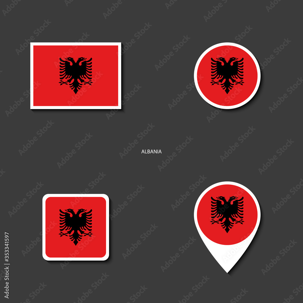 Albania flag icon set in different shape ( rectangle, circle, square