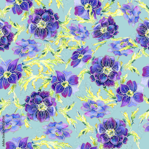 seamless pattern floral ornament watercolor handmade