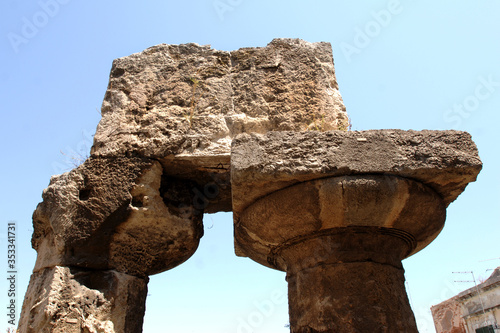 Italy Sicily Syracuse ,07/03/2007: Detail of the Temple of Apollo on the island of Ortigia in Syracuse