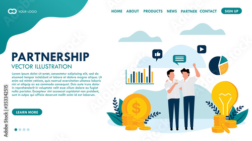 Partnership of two business men landing page