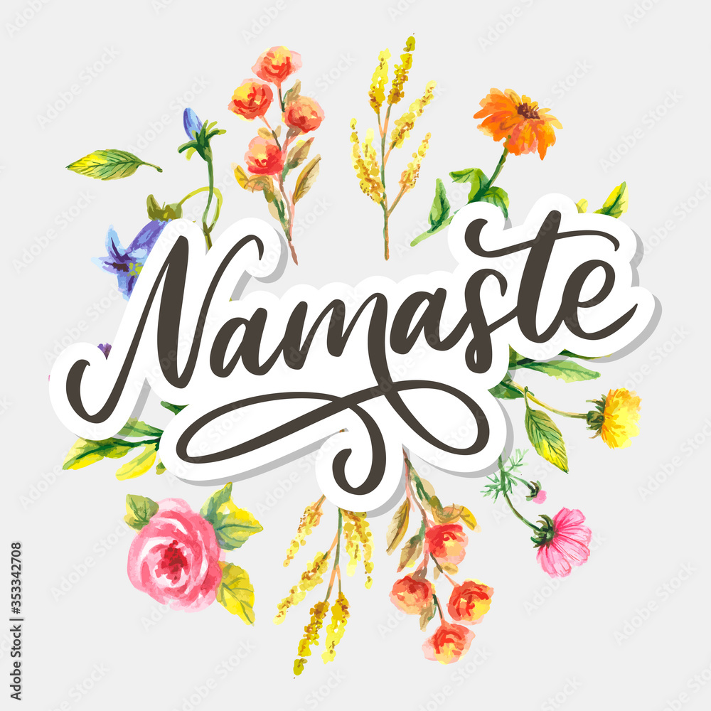 Namaste lettering Indian greeting, Hello in Hindi T shirt hand lettered calligraphic design. Inspirational vector typography.