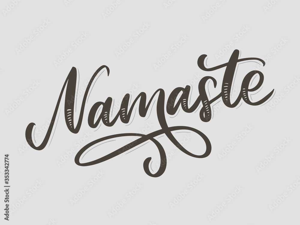 Hand drawn namaste card. Hello in hindi. Ink illustration. Hand drawn lettering background. Isolated on white background. Positive quote. Modern brush calligraphy. - obrazy, fototapety, plakaty 