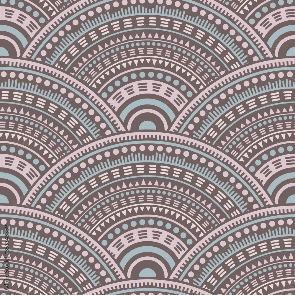 Fototapeta premium Ethnic circle shapes seamless geometric pattern.