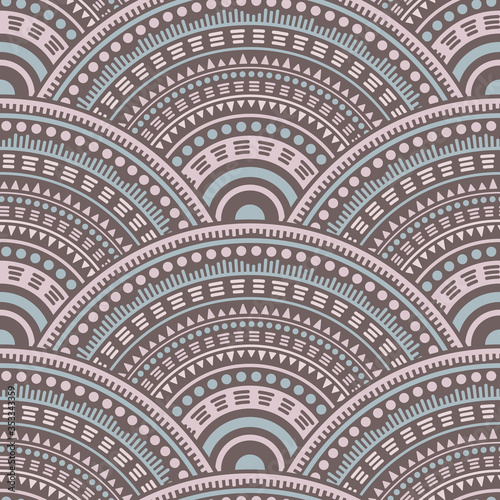 Ethnic circle shapes seamless geometric pattern.