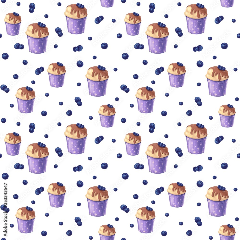 seamless pattern with cupcakes. Design for textile, fabric, wallpaper, packaging seamless pattern with cupcakes. Design for textile, fabric, wallpaper, packaging