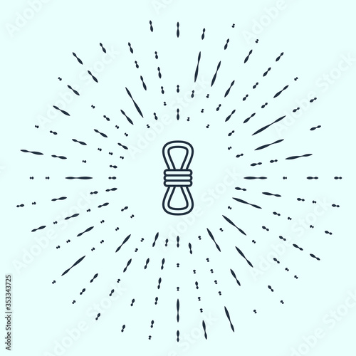 Black line Climber rope icon isolated on grey background. Extreme sport. Sport equipment. Abstract circle random dots. Vector Illustration.