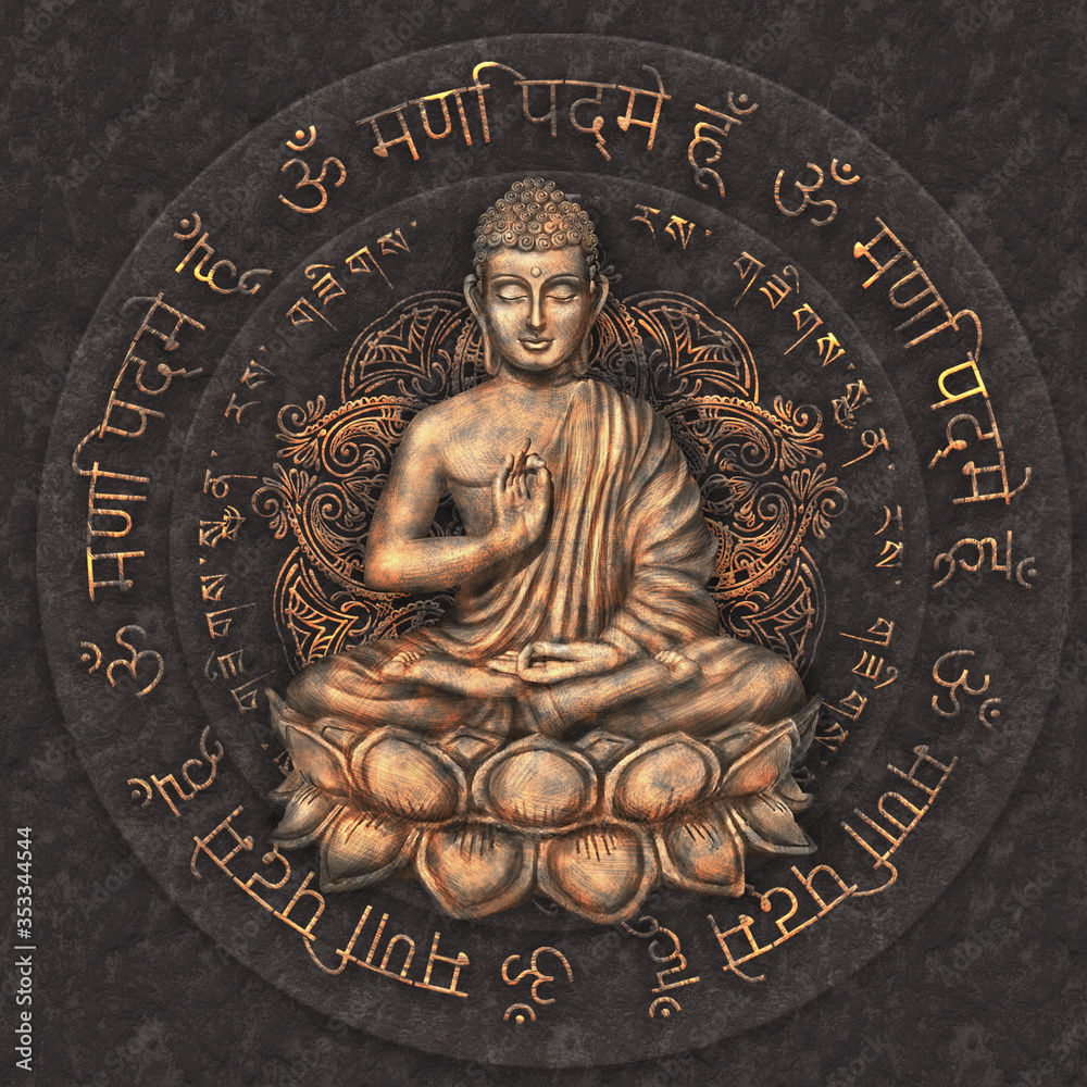 Golden sitting Buddha digital art - obrazy, fototapety, plakaty 