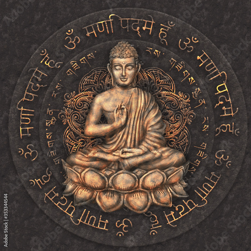 Golden sitting Buddha digital art