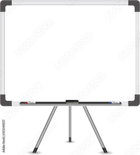 White Board vector with duster and marker isolated on white background.
