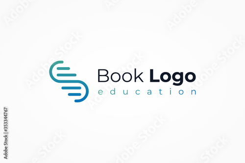 Book Logo Education Symbol. Blue Geometric Linear Rounded Style Initial Letter S isolated on White Background. Flat Vector Logo Design Template Element.