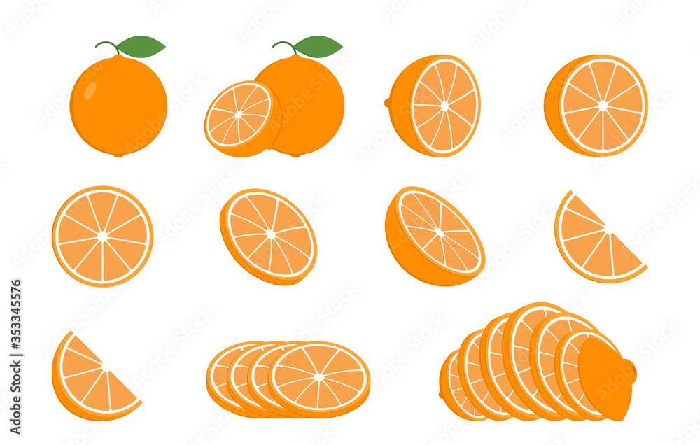 Orange set. Isolated orange on white background Orange set. Isolated orange on white background