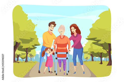 Care, family, support, health walking concept
