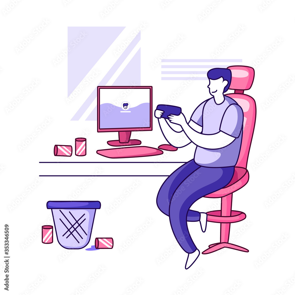 People playing mobile game Illustration concept