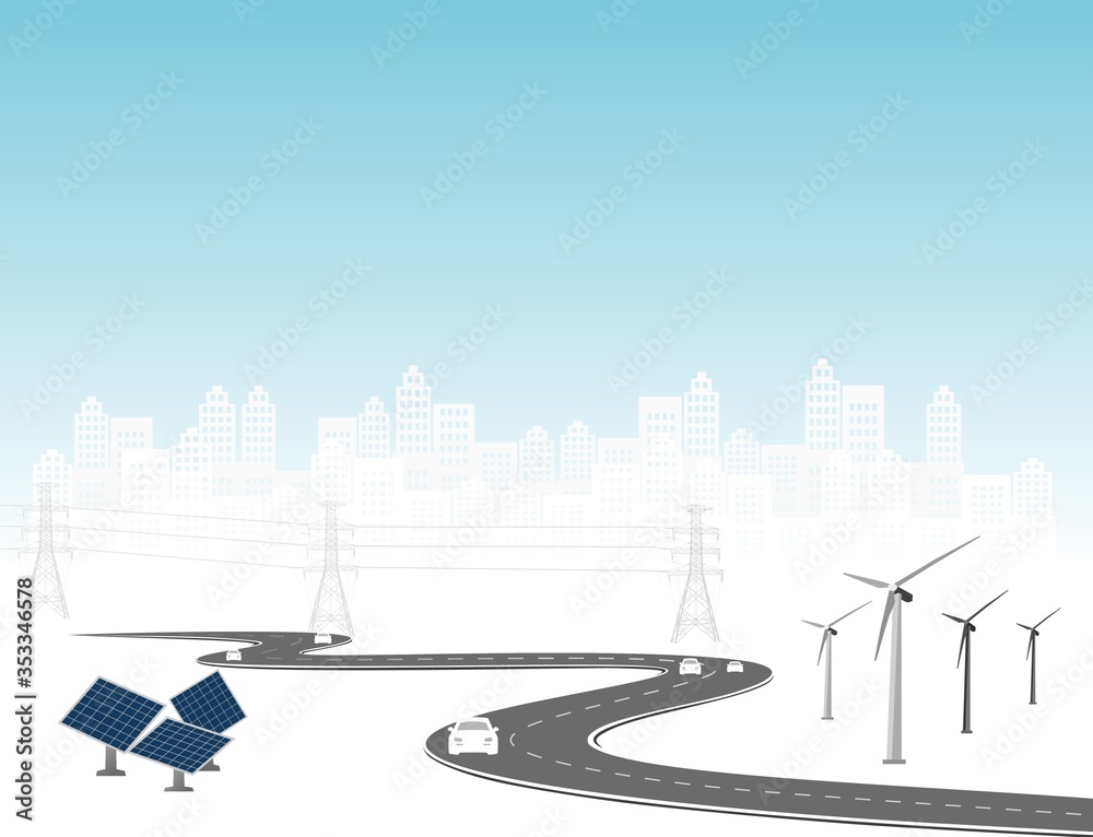 Obraz premium Vector template infographic Timeline of business operations with flags and placeholders on curved roads. Innovation, for environment and society city that can live together. Symbols, steps for success