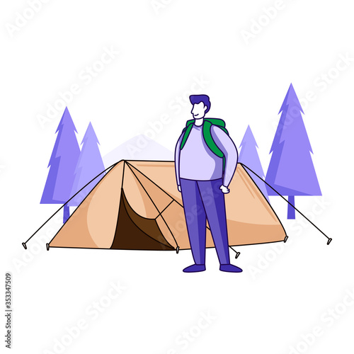 People camping in the forest Illustration concept