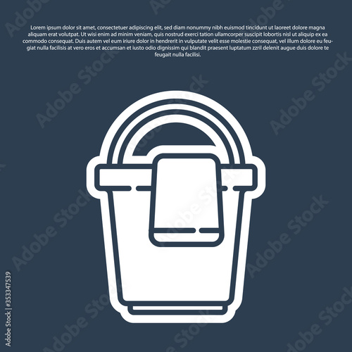 Blue line Bucket with rag icon isolated on blue background. Cleaning service concept. Vector Illustration.