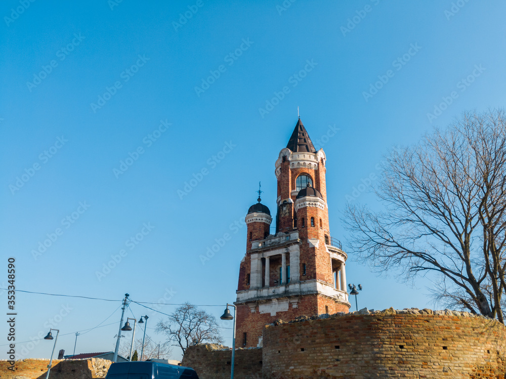 Obraz premium Austro-hungarian Gardos Tower, Millennium Tower or Sibinjanin Janko Tower on Gardos hill in Zemun, is one of the main landmarks of the suburb of Belgrade.