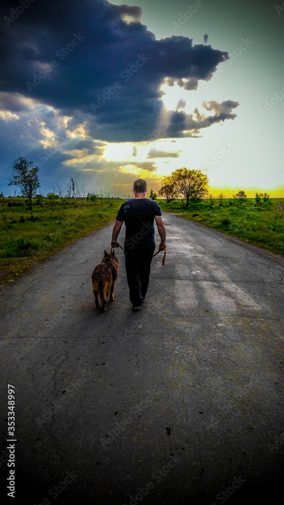 Fototapeta premium man with a dog