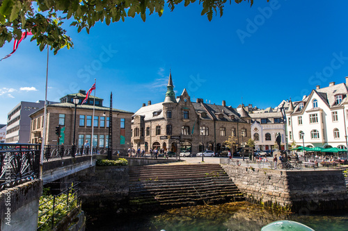 Canvastavla Alesund, Norway - June 2019: Great summer view of Alesund port town on the west coast of Norway, at the entrance to the Geirangerfjord