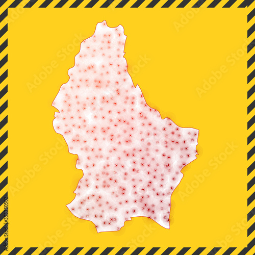 Luxembourg closed - virus danger sign. Lockdown country icon. Black striped border around map with virus spread concept. Vector illustration.