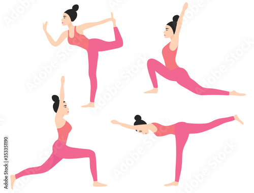 Beautiful woman play yoga exercise vector illustration. Healthy yoga time concept background 