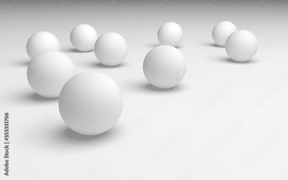 White abstract background. Set of white balls isolated on white backdrop. 3D illustration White abstract background. Set of white balls isolated on white backdrop. 3D illustration
