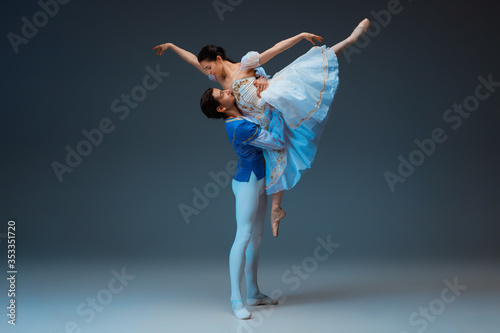 Εκτύπωση καμβά Young and graceful ballet dancers as Cindrella fairytail characters on studio background