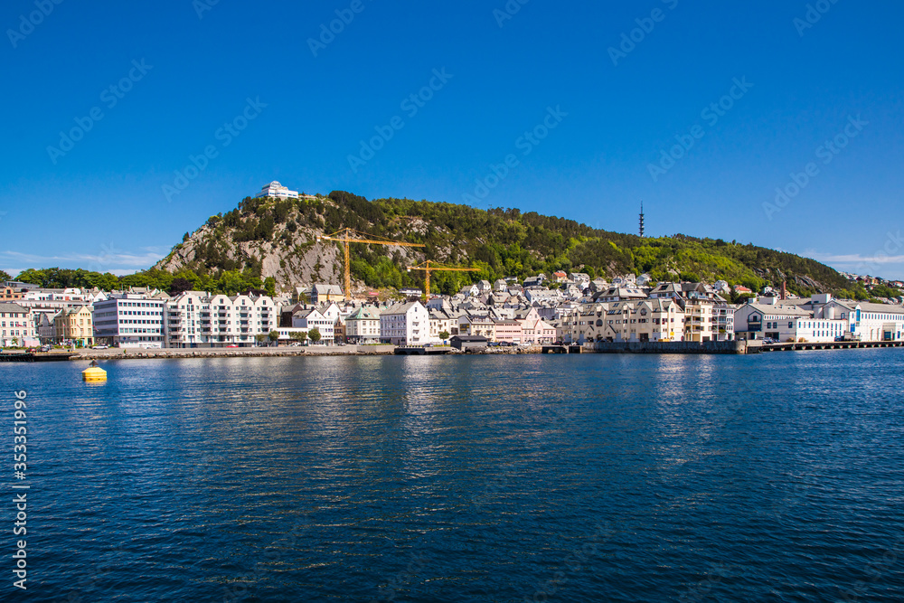 View over Alesund in Norway, Europe. Alesund city is noteworthy for its Art Nouveau architecture.