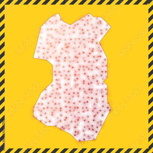Tenggol Island closed - virus danger sign. Lockdown island icon. Black striped border around map with virus spread concept. Vector illustration.