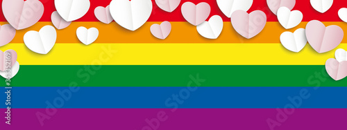 White Pink Paper Folded Hearts Rainbow Header