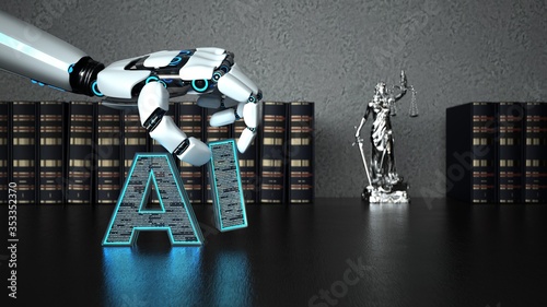 Obraz na plátně Robot Hand AI Lady Justice Statue