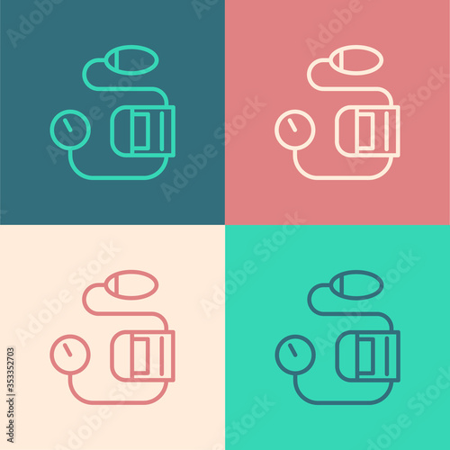 Pop art line Blood pressure icon isolated on color background. Vector Illustration