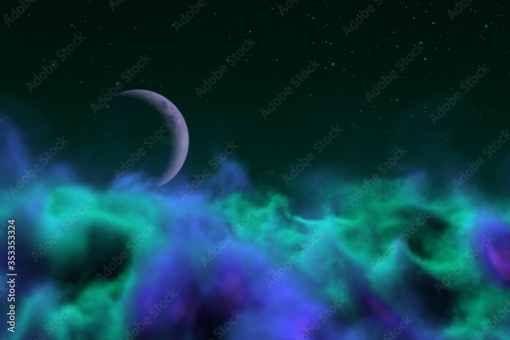 mystery sky with moon with lights bokeh effect creative abstract background for designing purposes