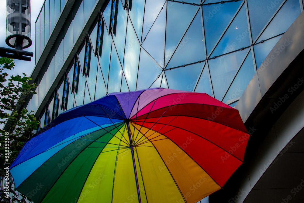 a rainbow colored umbrella