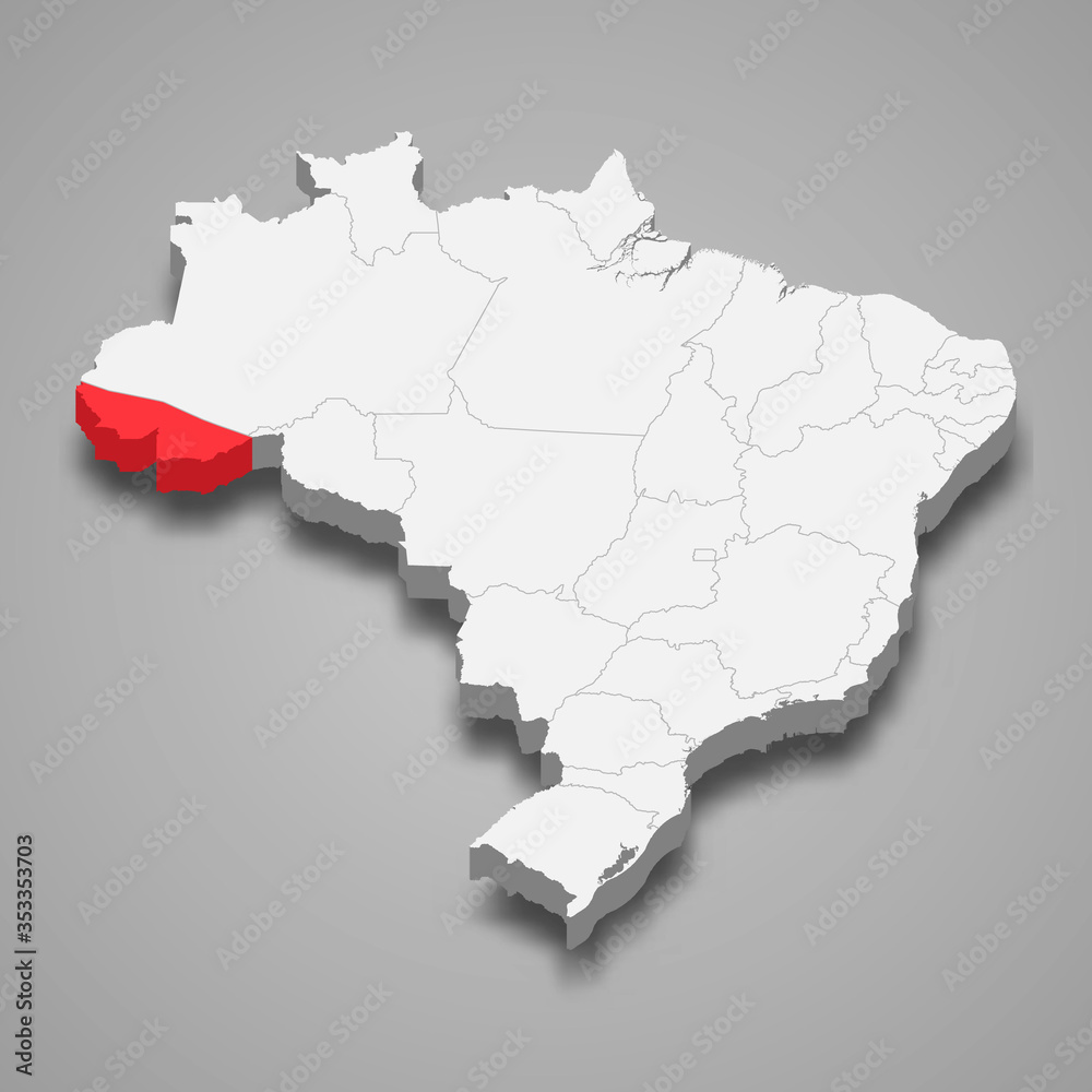 Acre state location within Brazil 3d map Template for your design