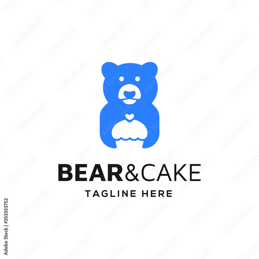 creative bear bring cake bakery logo design vector illustration for food delivery company