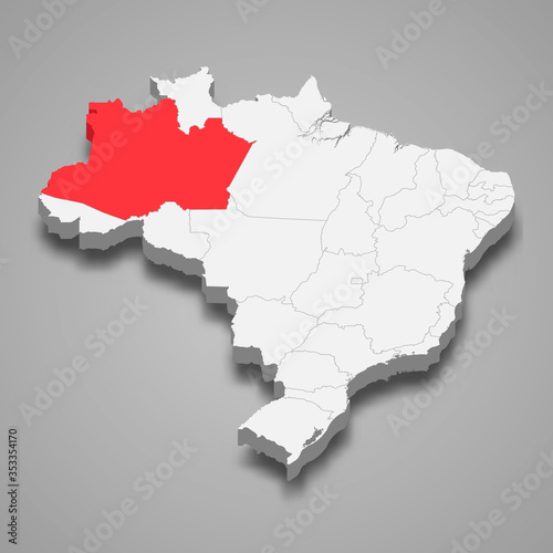 amazonas state location within Brazil 3d map Template for your design