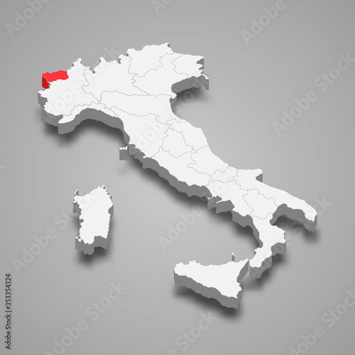 aosta valley region location within Italy 3d map Template for your design