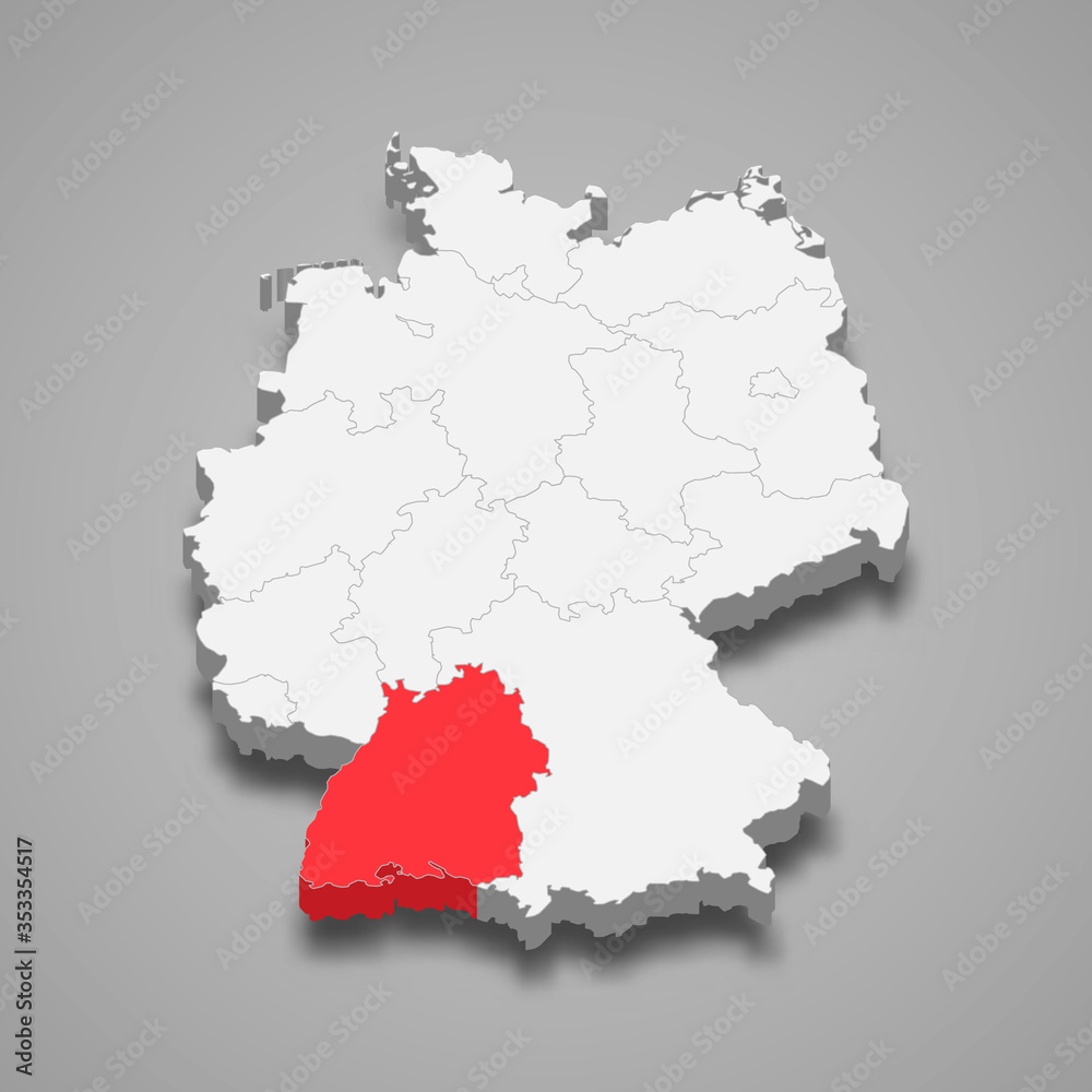 baden wuerttemberg state location within Germany 3d map Template for your design