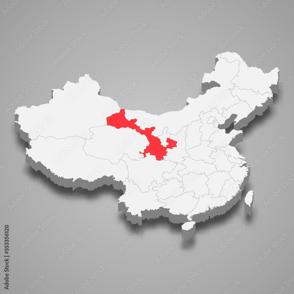 Gansu province location within China 3d map Template for your design