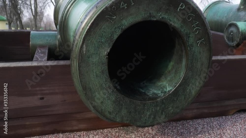 Close-up of a 19th century cannon during the Napoleonic Wars.
Borodino, Russia. March, 2020.