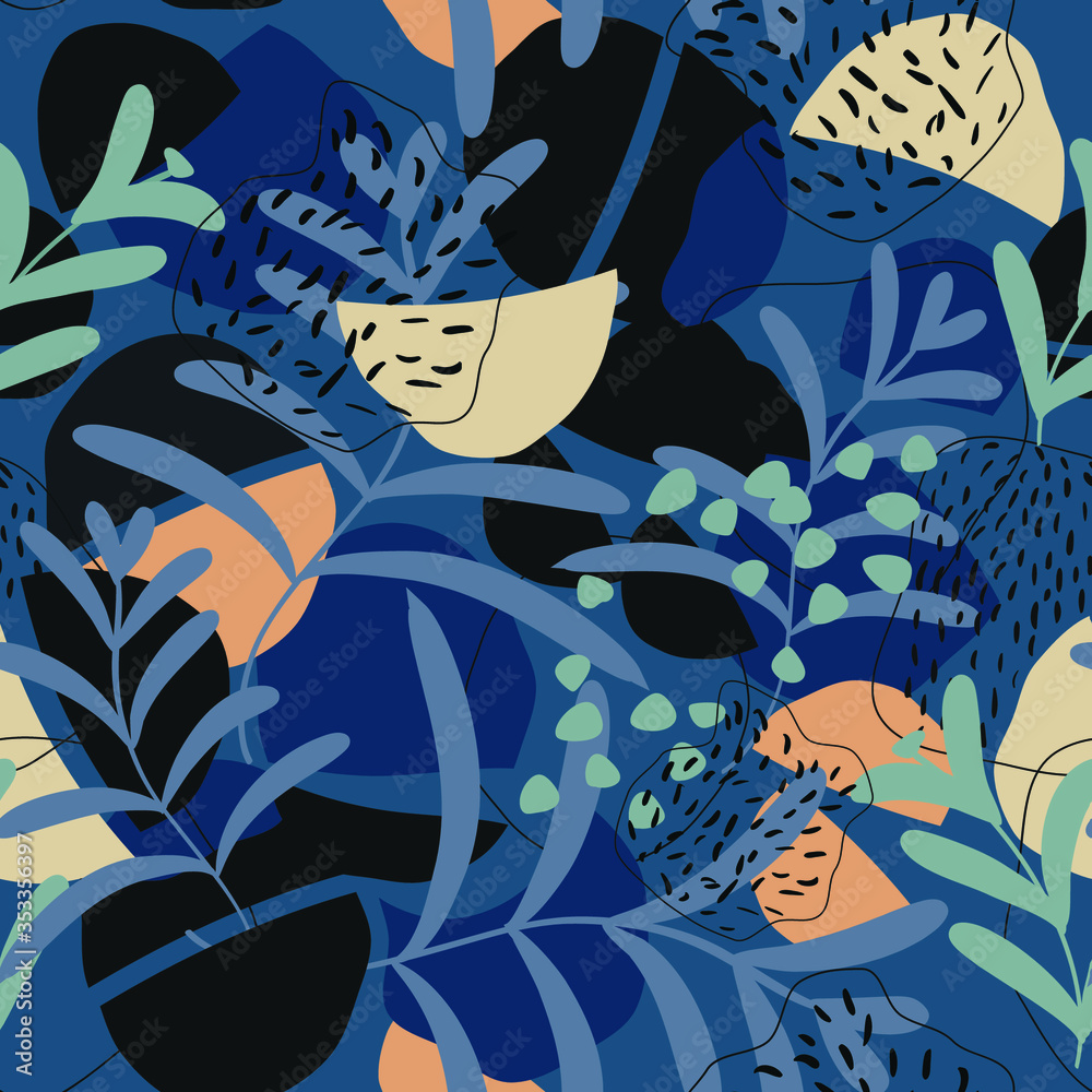 Fototapeta premium Modern flower pattern. Floral vector seamless repeat pattern perfect for home decor, fabrics, upholstery, wallpaper, print, and packaging, rugs, and carpets