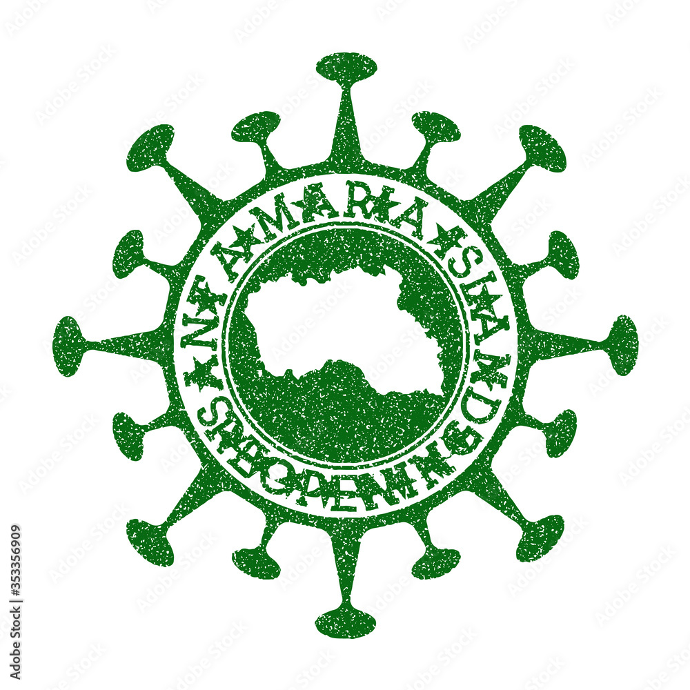 Santa Maria Island Reopening Stamp. Green round badge of island with map of Santa Maria Island. Island opening after lockdown. Vector illustration.