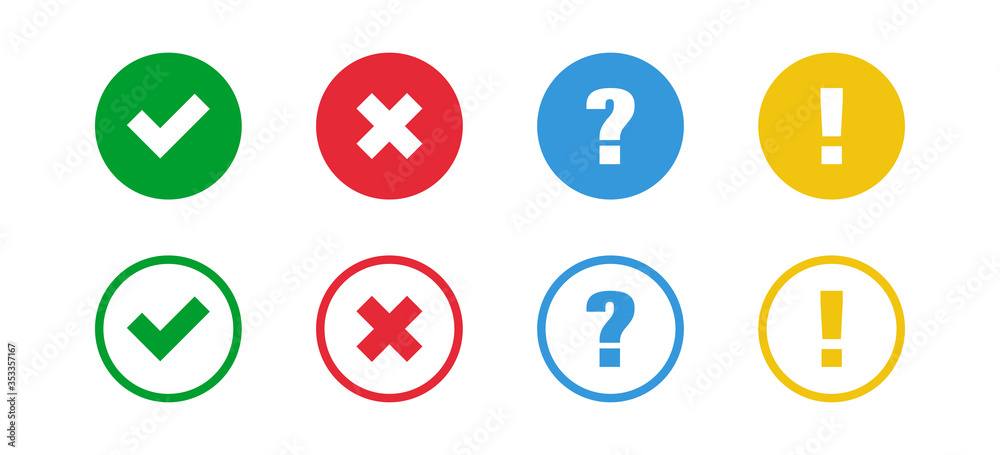 Check and cross, question mark and exclamation point. Web icon set modern vector Check and cross, question mark and exclamation point. Web icon set modern vector