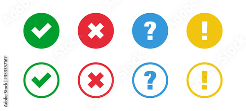 Check and cross, question mark and exclamation point. Web icon set modern vector