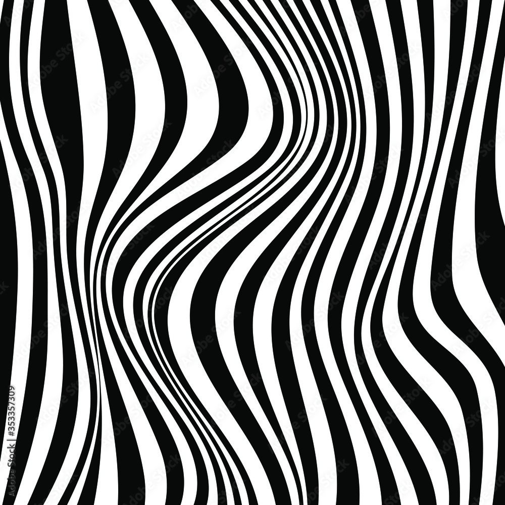 Abstract optical art background. Black and white wave stripes isolated. Vector illustration