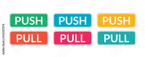 Push pull door sign. Vector push and pull icon sticker design concept