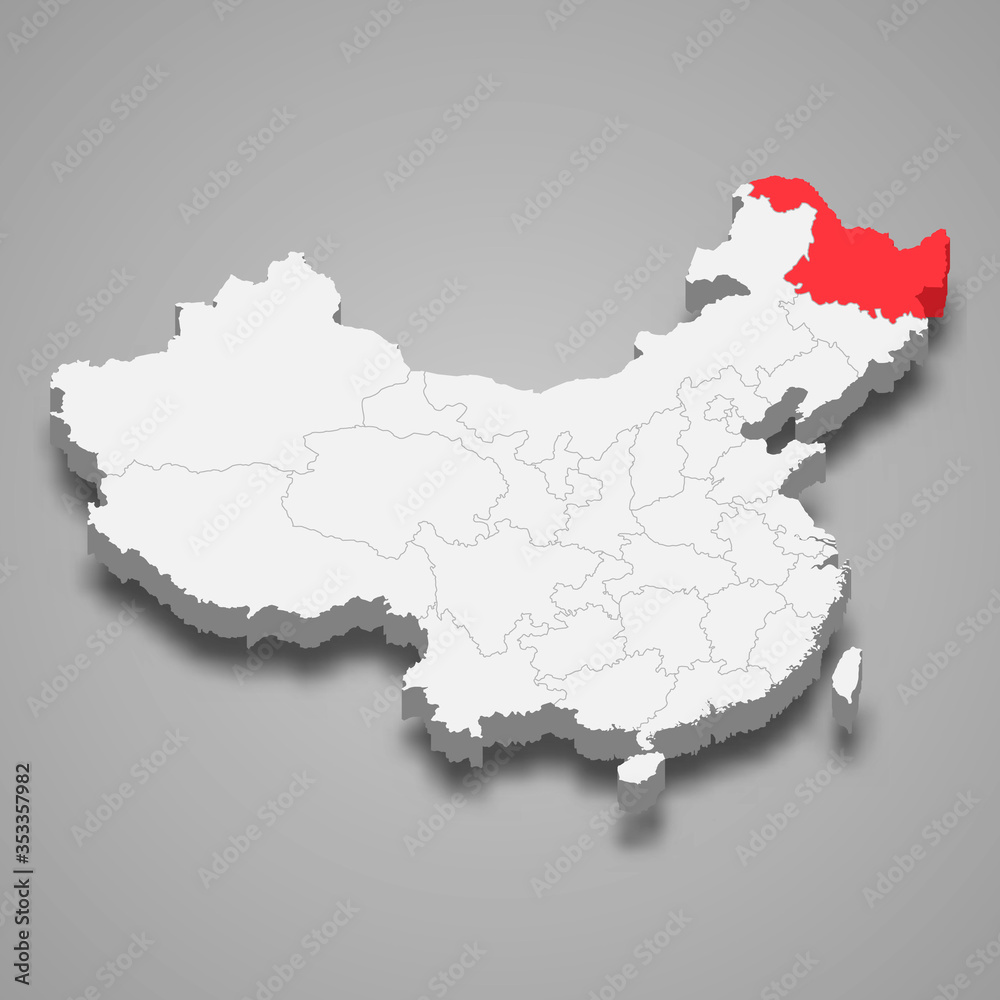 heilongjiang province location within China 3d map Template for your design